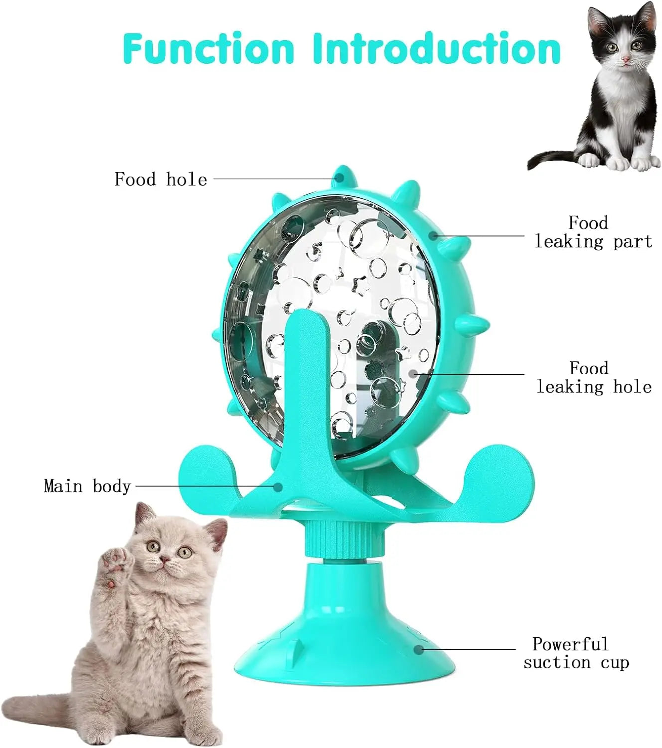 Dog & Cat Treat Dispenser Toy, 360° Rotating Interactive Feeder w/ Strong Suction Cup