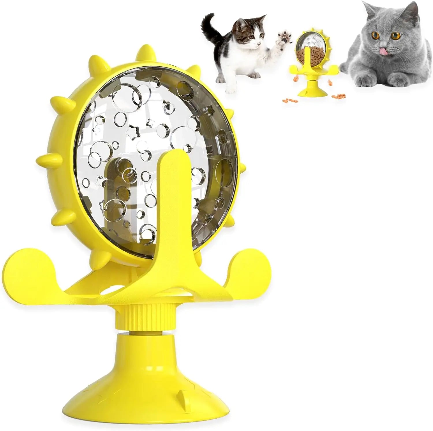 Dog & Cat Treat Dispenser Toy, 360° Rotating Interactive Feeder w/ Strong Suction Cup Yellow