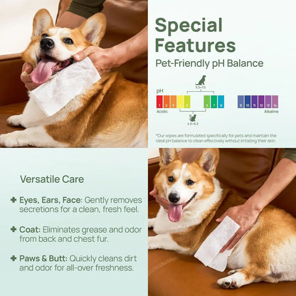 Dog & Cat Wipes – Cleansing & Deodorizing with Coconut Oil. Soothes allergies, anal glands, paws & removes stains