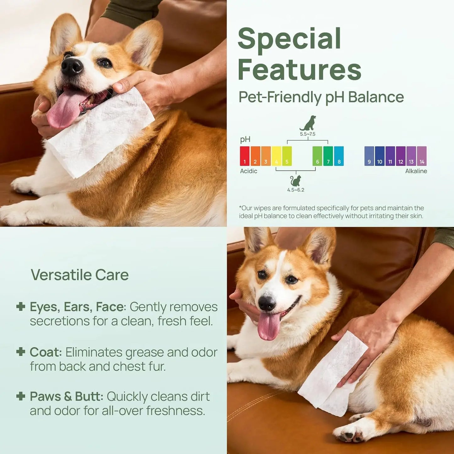 Dog & Cat Wipes – Cleansing & Deodorizing with Coconut Oil. Soothes allergies, anal glands, paws & removes stains