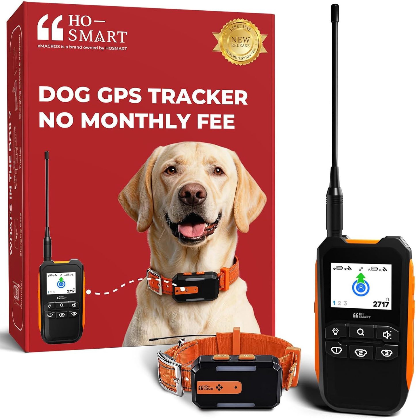 Dog GPS Tracker No Subscription, 3-Mile Range, Virtual Fence & IP67