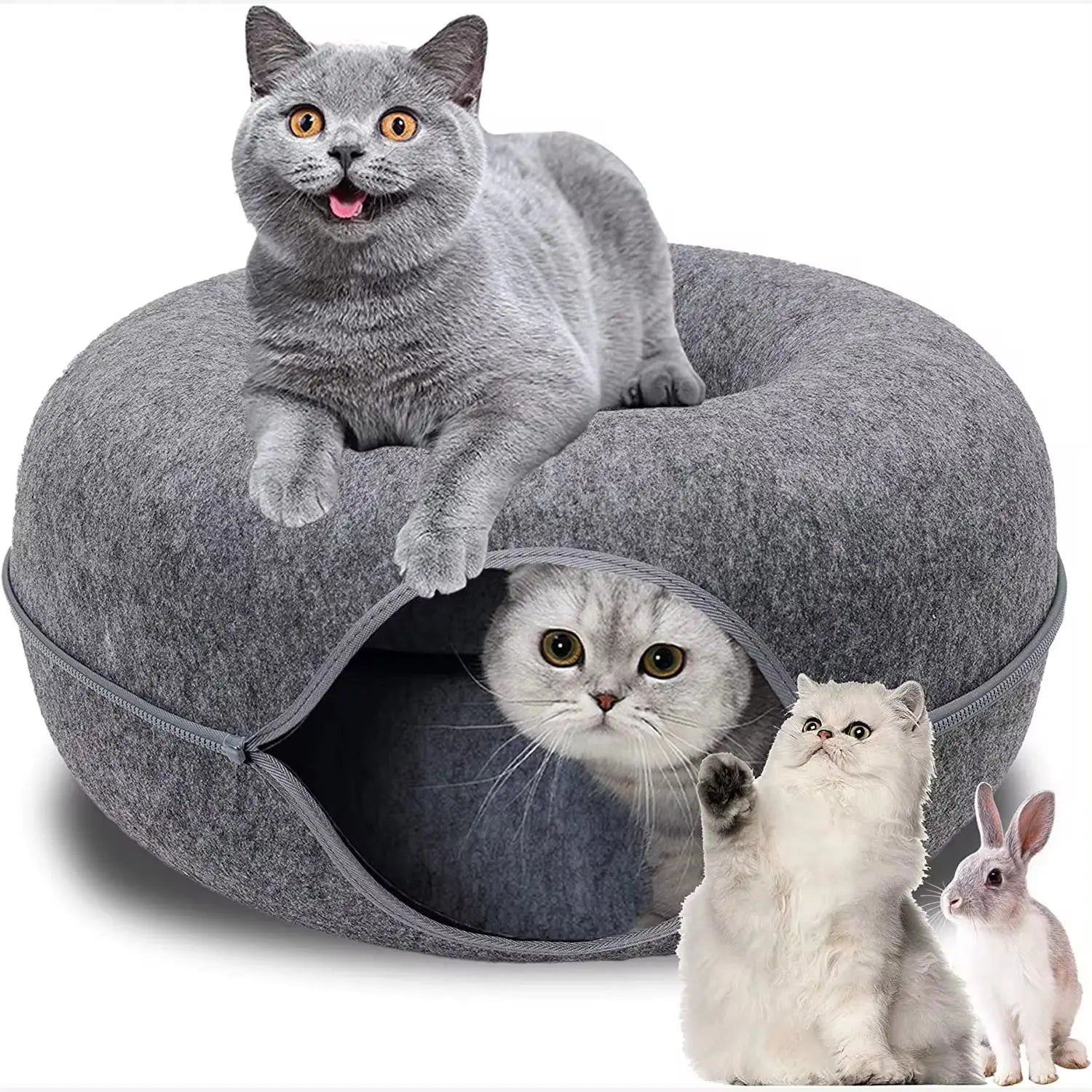 Donut Cat Tunnel Bed – Interactive Play Toy & Cozy Pet House for Cats, Kittens, Rabbits & Ferrets