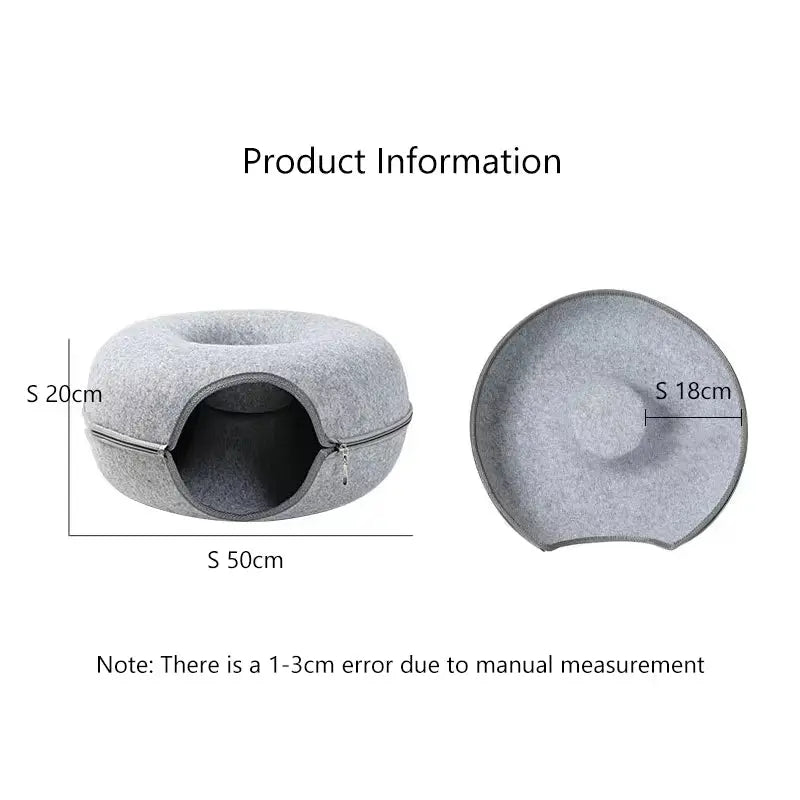 Donut Cat Tunnel Bed – Interactive Play Toy & Cozy Pet House for Cats, Kittens, Rabbits & Ferrets