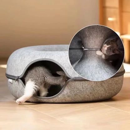 Donut Cat Tunnel Bed – Interactive Play Toy & Cozy Pet House for Cats, Kittens, Rabbits & Ferrets