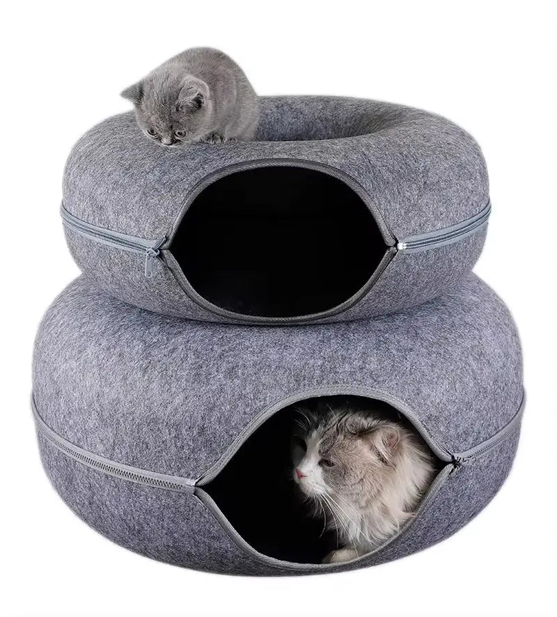 Donut Cat Tunnel Bed – Interactive Play Toy & Cozy Pet House for Cats, Kittens, Rabbits & Ferrets