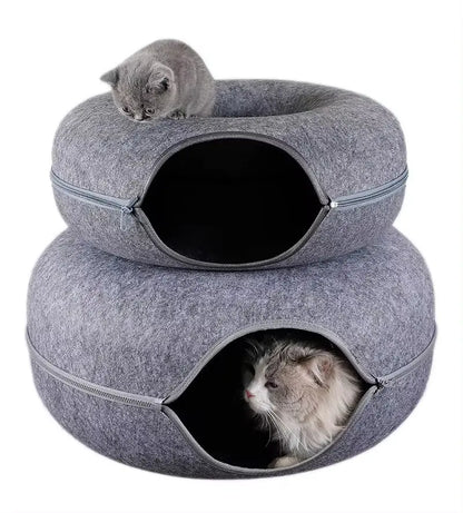 Donut Cat Tunnel Bed – Interactive Play Toy & Cozy Pet House for Cats, Kittens, Rabbits & Ferrets