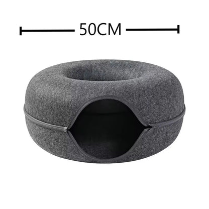 Donut Cat Tunnel Bed – Interactive Play Toy & Cozy Pet House for Cats, Kittens, Rabbits & Ferrets 50Cm dark grey