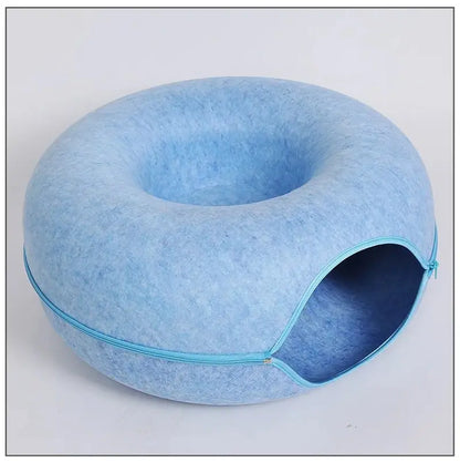 Donut Cat Tunnel Bed with Felt House – Cat Toy, Hideaway & Play Tunnel for Kittens Blue (7506782_361386) 60X27Cm (7506782_361386)
