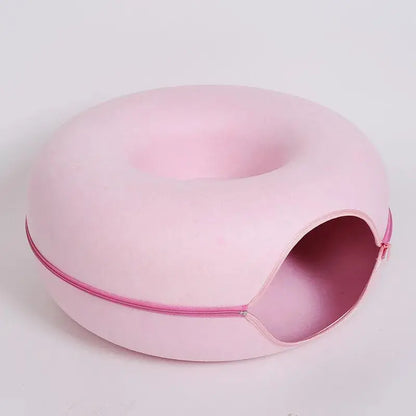 Donut Cat Tunnel Bed with Felt House – Cat Toy, Hideaway & Play Tunnel for Kittens Pink (77940916_361386) 60X27Cm (77940916_361386)