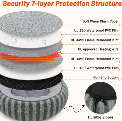 Donut Indoor Heated Cat Bed with Timer & Temperature Control, Washable, 20"