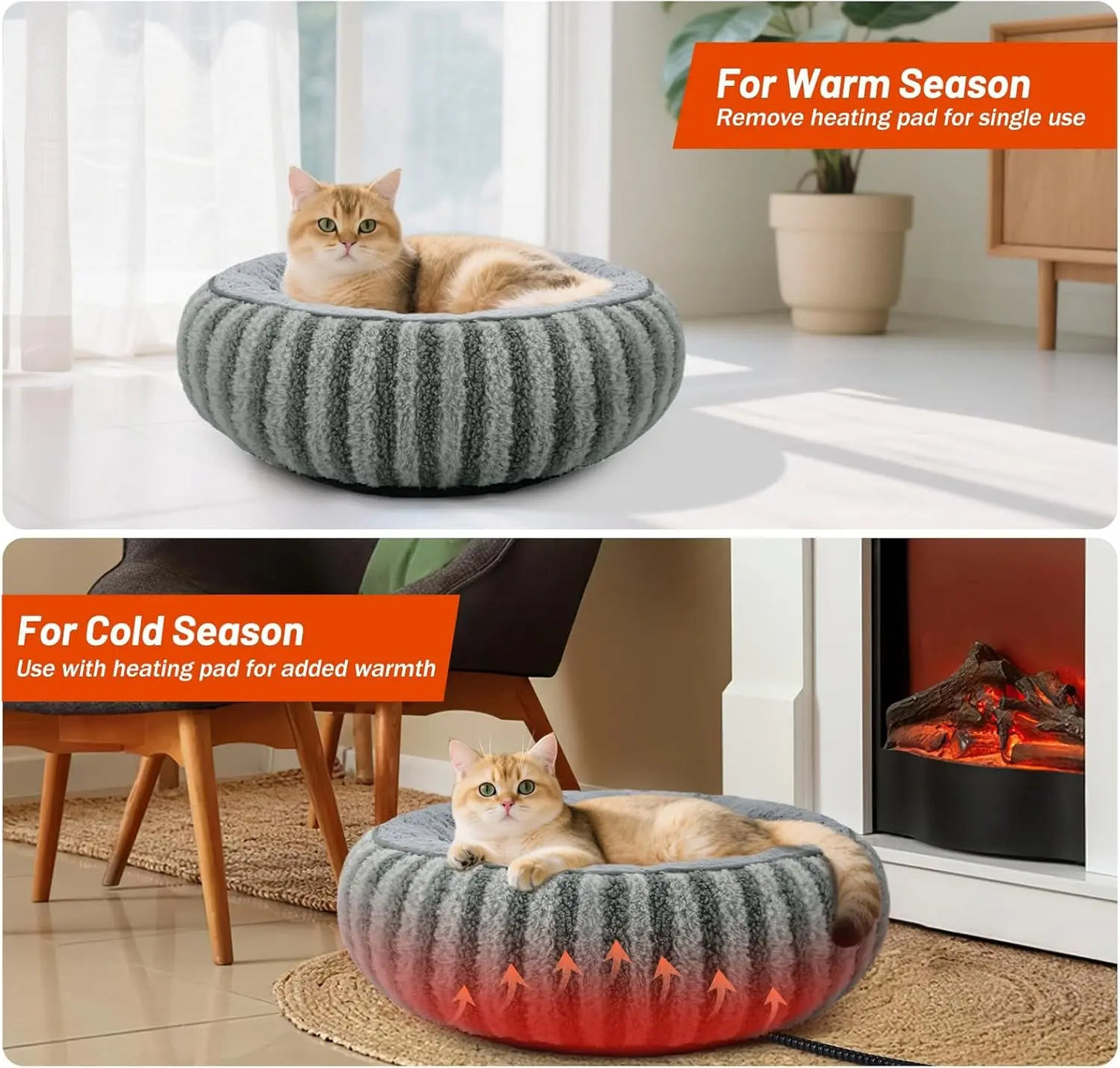 Donut Indoor Heated Cat Bed with Timer & Temperature Control, Washable, 20"