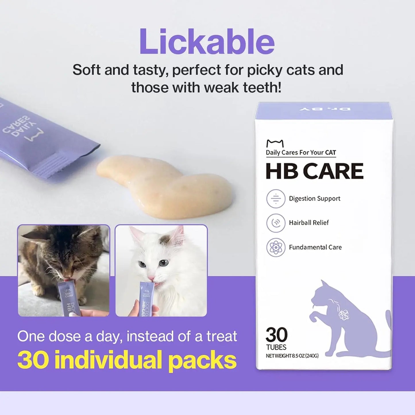 Dr.By Cat Hairball Care Lickable Supplement, Omega-3, 30 Ct