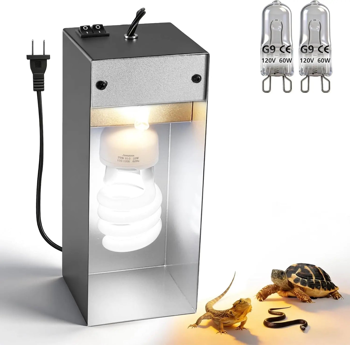 Dual Reptile Heat Lamp Fixture 23W UVB 10.0 2x60W Basking Bulbs Max 90W Default Title