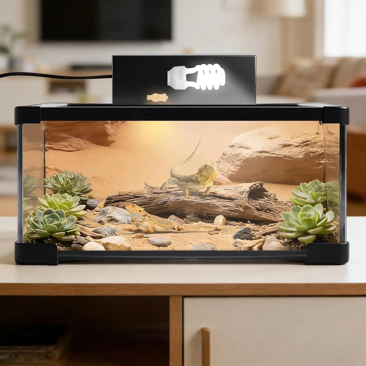 Dual Reptile Heat Lamp Fixture 23W UVB 10.0 2x60W Basking Bulbs Max 90W