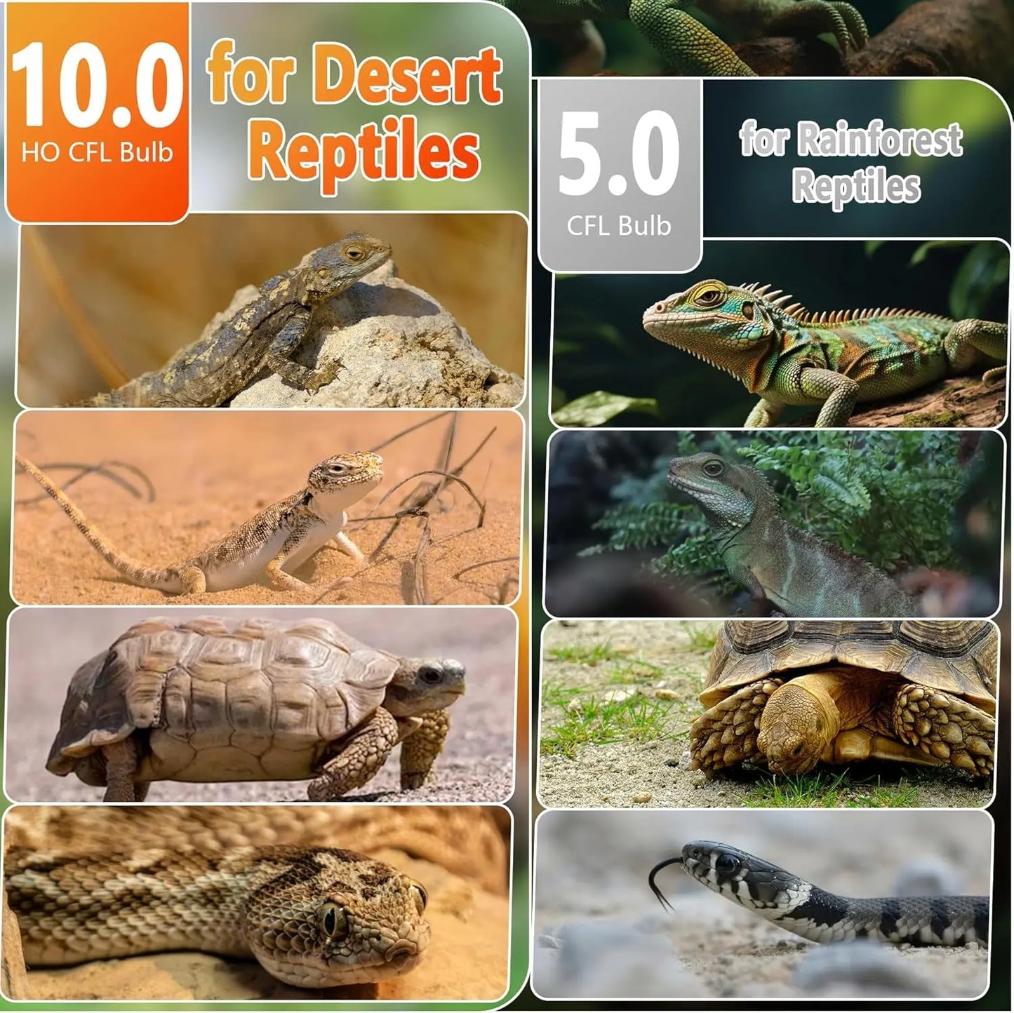 Dual Reptile Heat Lamp Fixture 23W UVB 10.0 2x60W Basking Bulbs Max 90W