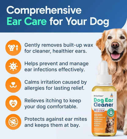 Ear Clear Natural Dog Ear Cleaner – Soothing Drops for Wax, Itch & Irritation