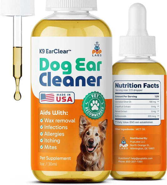 Ear Clear Natural Dog Ear Cleaner – Soothing Drops for Wax, Itch & Irritation 1 Oz