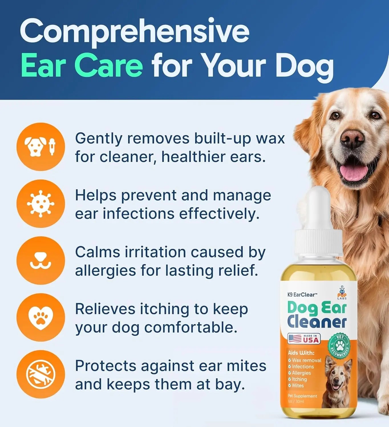Ear Clear Natural Dog Ear Cleaner – Soothing Drops for Wax, Itch & Irritation