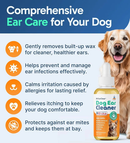 Ear Clear Natural Dog Ear Cleaner – Soothing Drops for Wax, Itch & Irritation