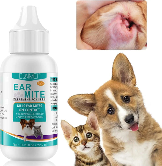 Ear Mite Treatment for Dogs & Cats – Fast-Acting Drops with Aloe Vera (0.75 oz) 1 Pcs