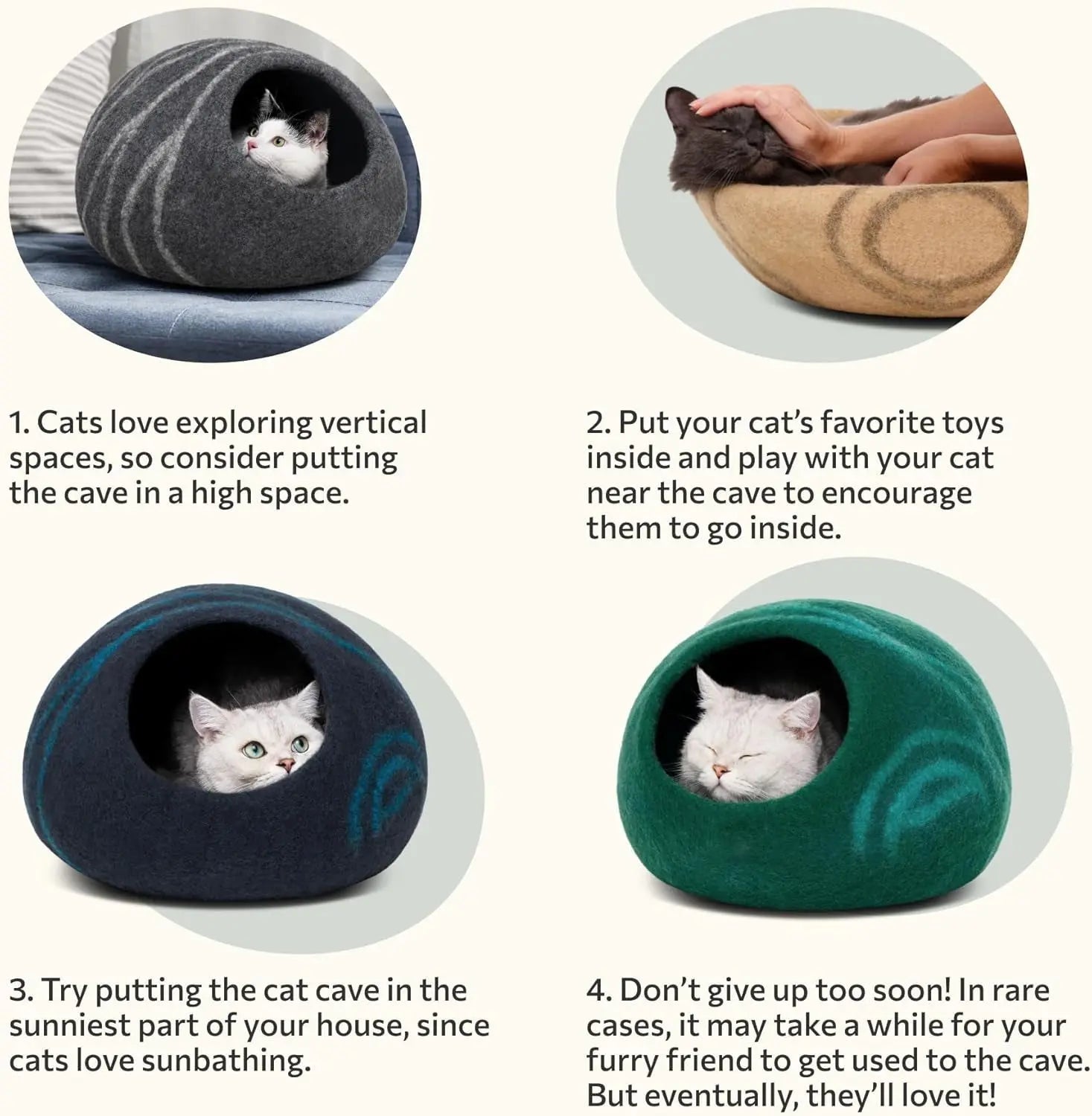 Eco-Friendly Cat Cave Bed – Handmade 100% Merino Wool Felt Hideout for Cats & Kittens