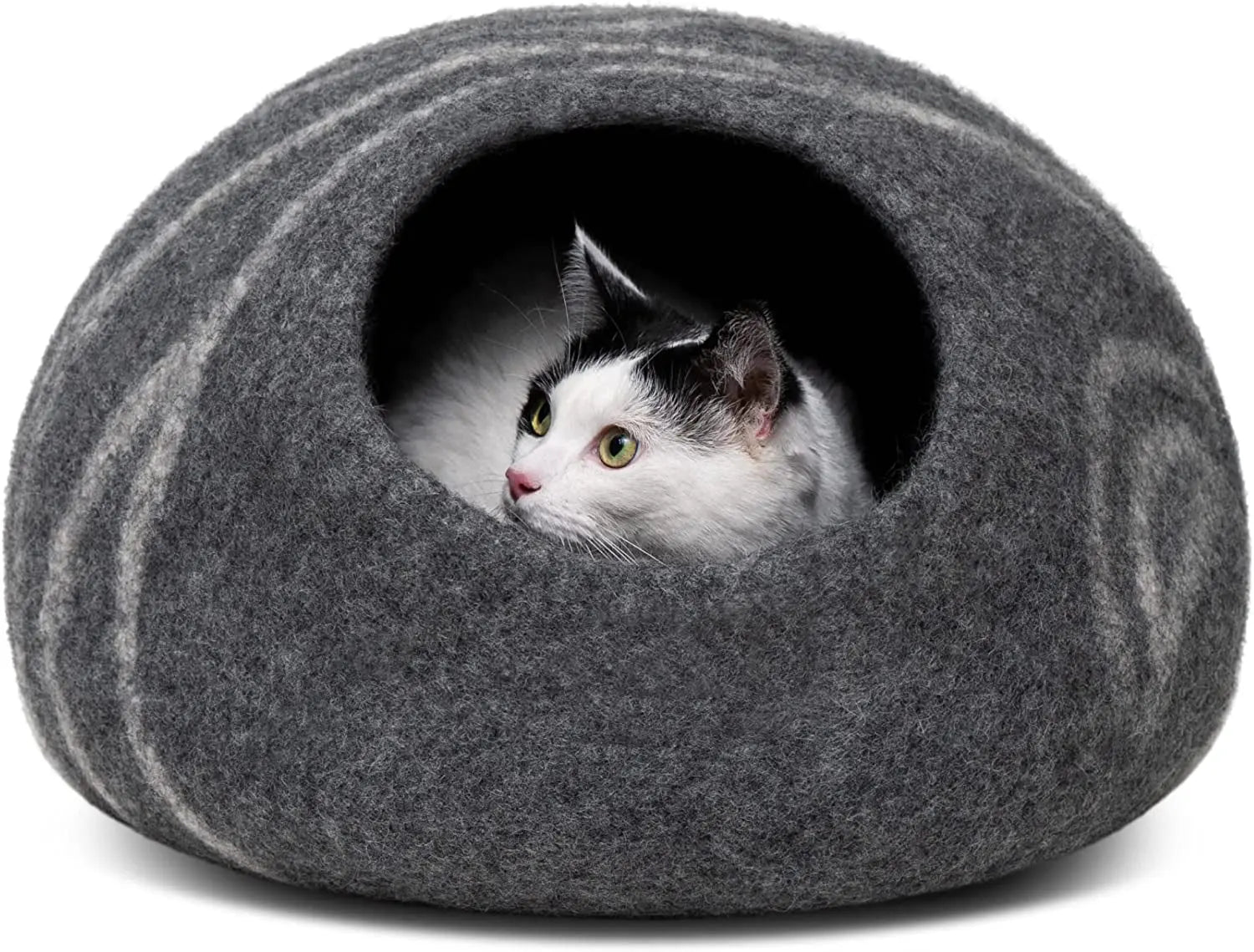 Eco-Friendly Cat Cave Bed – Handmade 100% Merino Wool Felt Hideout for Cats & Kittens Dark Grey