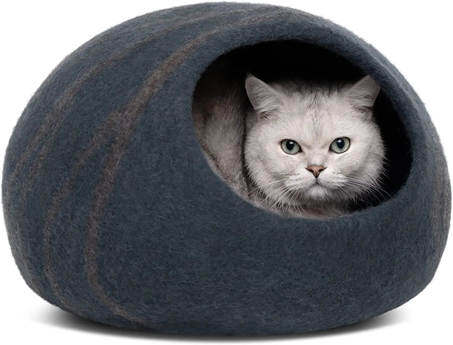 Eco-Friendly Cat Cave Bed – Handmade 100% Merino Wool Felt Hideout for Cats & Kittens Slate Grey