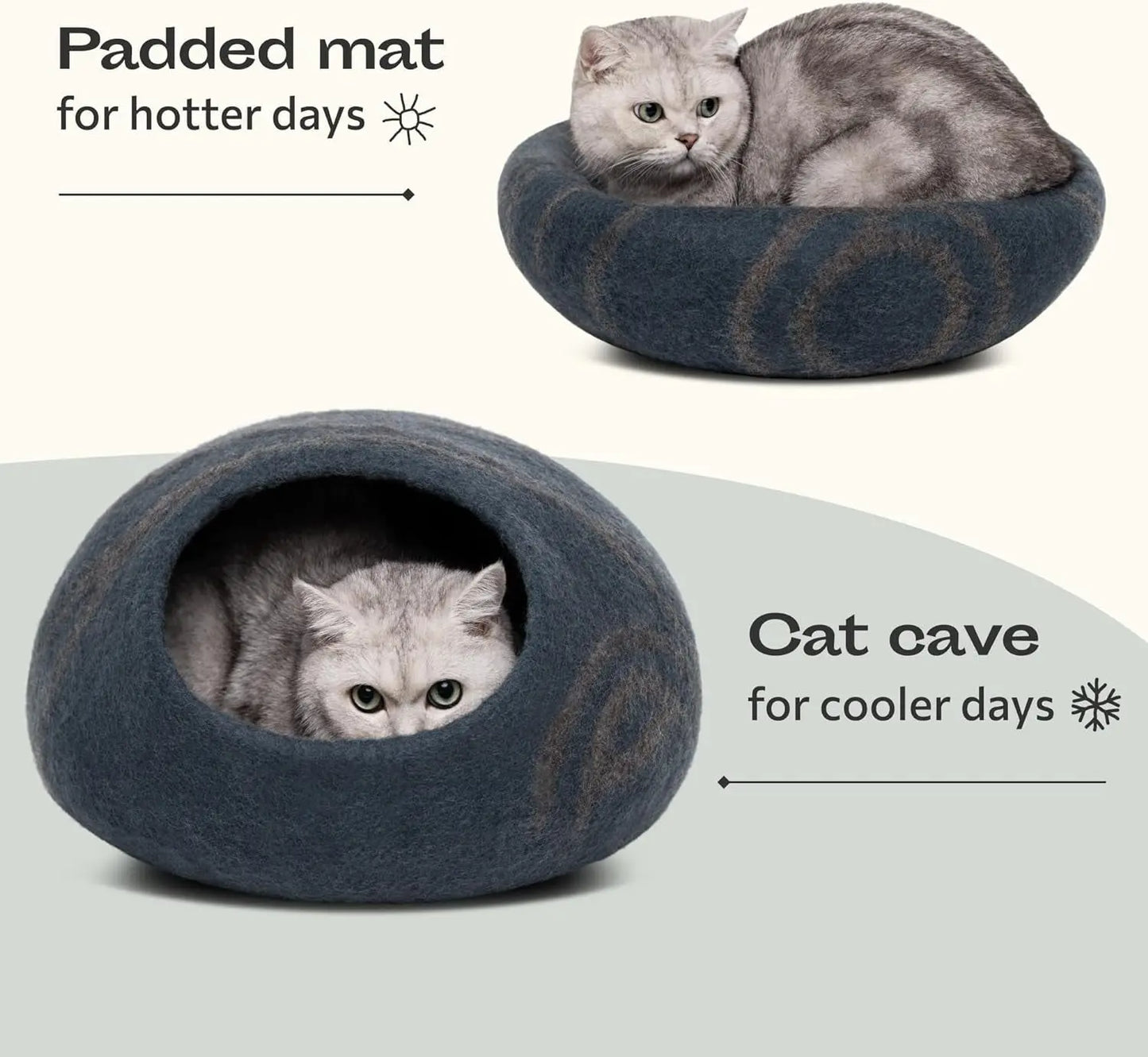 Eco-Friendly Cat Cave Bed – Handmade 100% Merino Wool Felt Hideout for Cats & Kittens