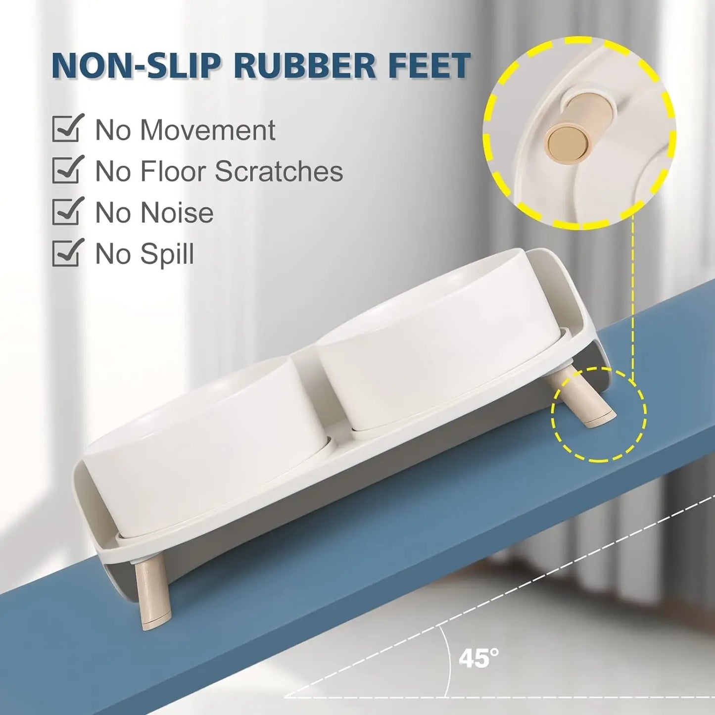 Elevated Ceramic Cat & Dog Bowl Set with Splash Guard, Non-Slip Stand (2x480ml)