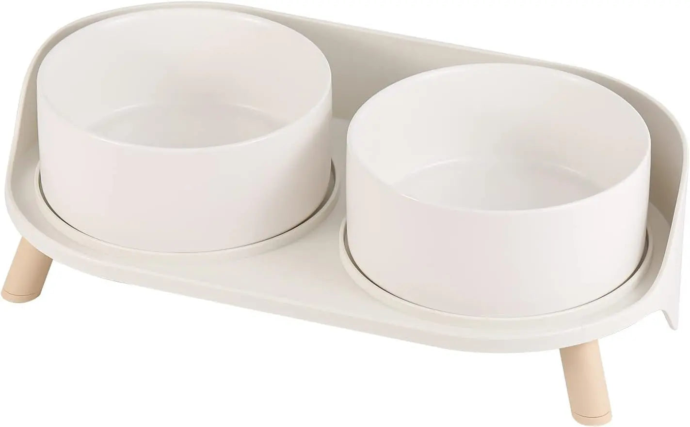 Elevated Ceramic Cat & Dog Bowl Set with Splash Guard, Non-Slip Stand (2x480ml) White Medium Dog Bowls