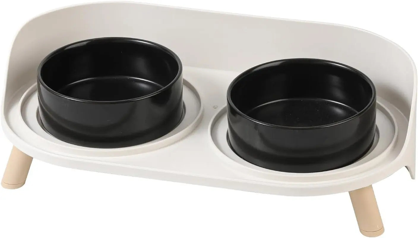 Elevated Ceramic Cat & Dog Bowl Set with Splash Guard, Non-Slip Stand (2x480ml) Black Small