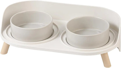 Elevated Ceramic Cat & Dog Bowl Set with Splash Guard, Non-Slip Stand (2x480ml) Grey Small
