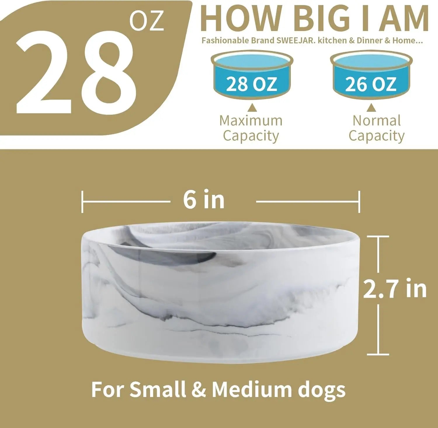 Elevated Ceramic Dog Bowl with Wood Stand | Modern Porcelain (6” & 8”)