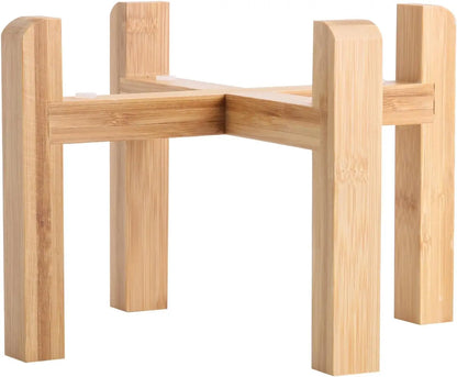 Elevated Ceramic Dog Bowl with Wood Stand | Modern Porcelain (6” & 8”)