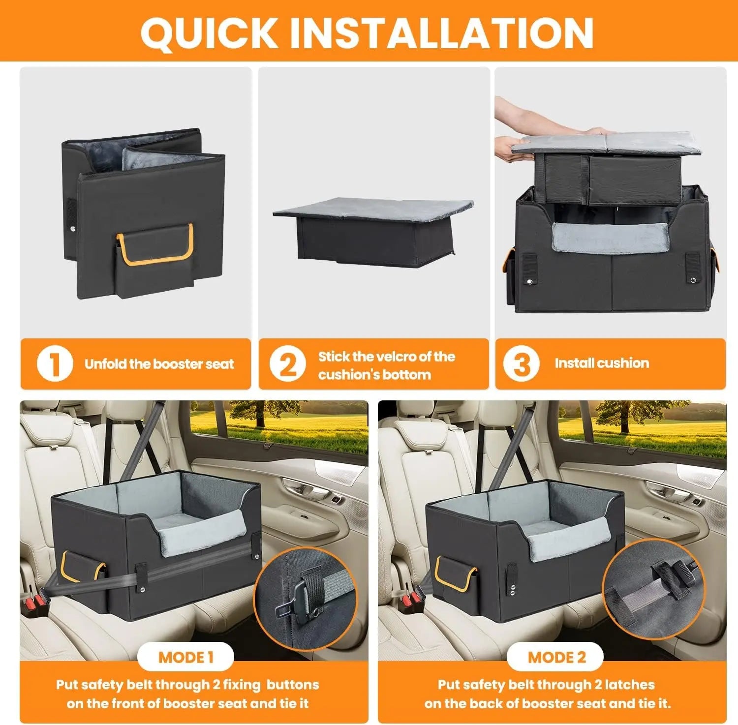 Elevated Dog Car Seat Booster Bed for Small Dogs & Cats – Travel Carrier Seat