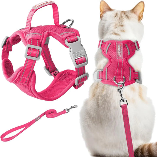 Escape Proof Cat Harness Leash Reflective Adjustable Vest Soft Breathable Pink