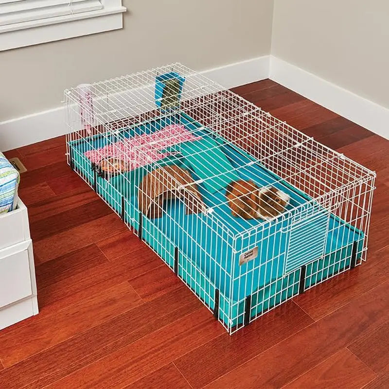 Expandable Guinea Pig Habitat Cage with Divider & Hinged Top – Washable PVC Bottom, Indoor Small Animal Cage