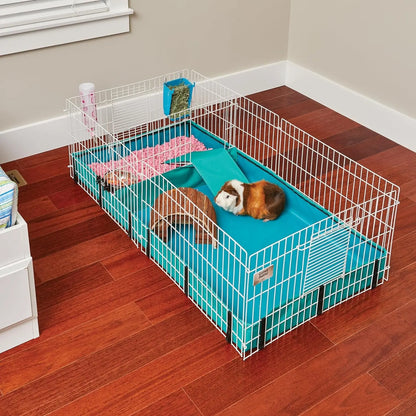Expandable Guinea Pig Habitat Cage with Divider & Hinged Top – Washable PVC Bottom, Indoor Small Animal Cage