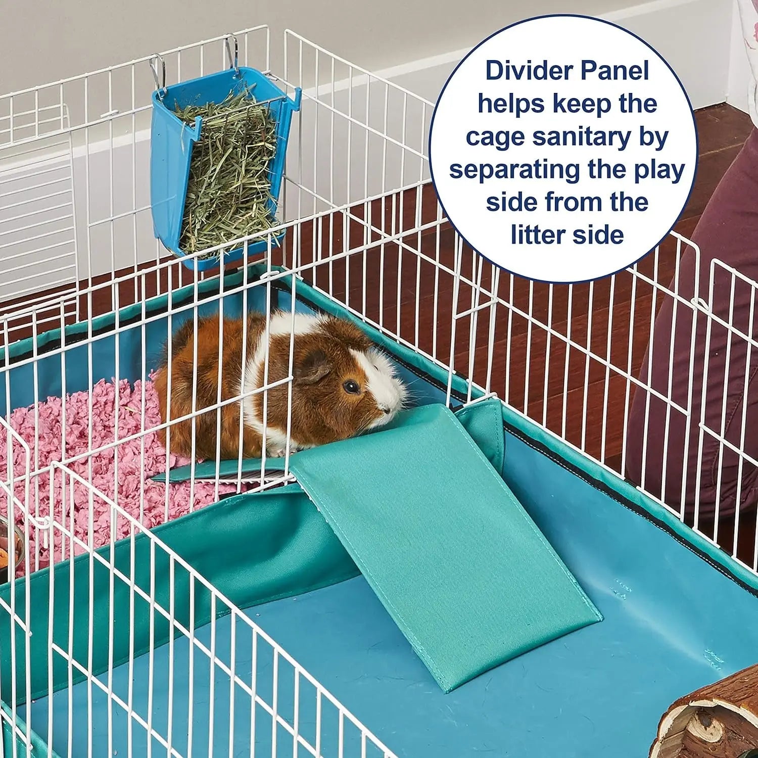 Expandable Guinea Pig Habitat Cage with Divider & Hinged Top – Washable PVC Bottom, Indoor Small Animal Cage
