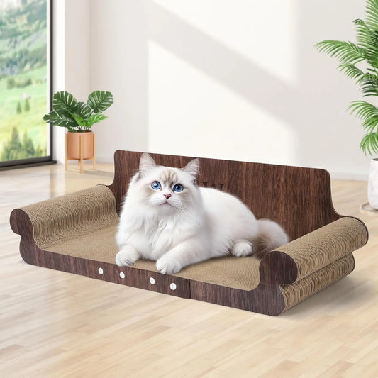 Extra Large Cat Scratcher Bed, 32” Cardboard Cat Couch & Lounger Dark Brown