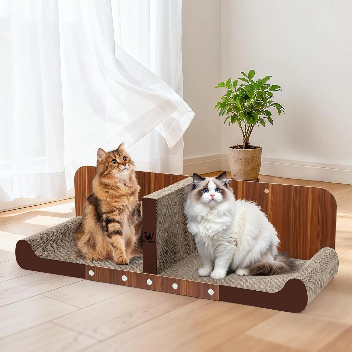 Extra Large Cat Scratcher Bed, 32” Cardboard Cat Couch & Lounger Red Brown