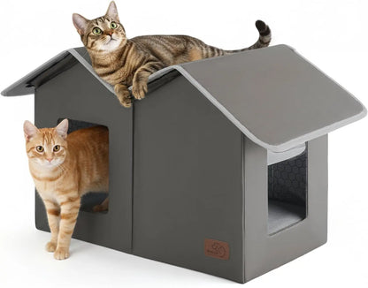 Extra Wide Heated Outdoor Cat House Waterproof Winter Shelter for Cats