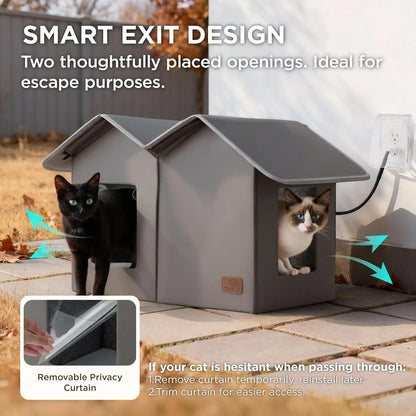 Extra Wide Heated Outdoor Cat House Waterproof Winter Shelter for Cats