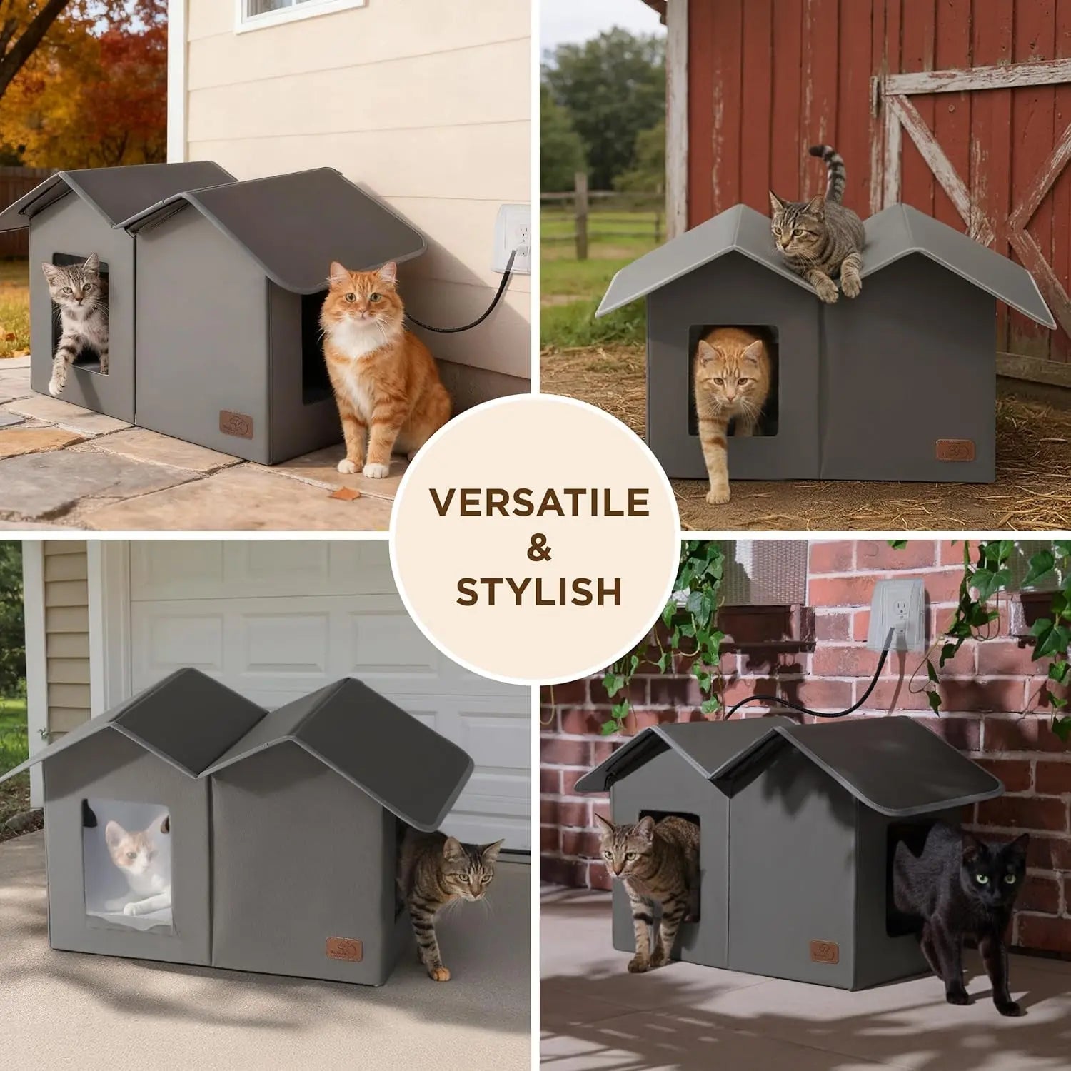Extra Wide Heated Outdoor Cat House Waterproof Winter Shelter for Cats