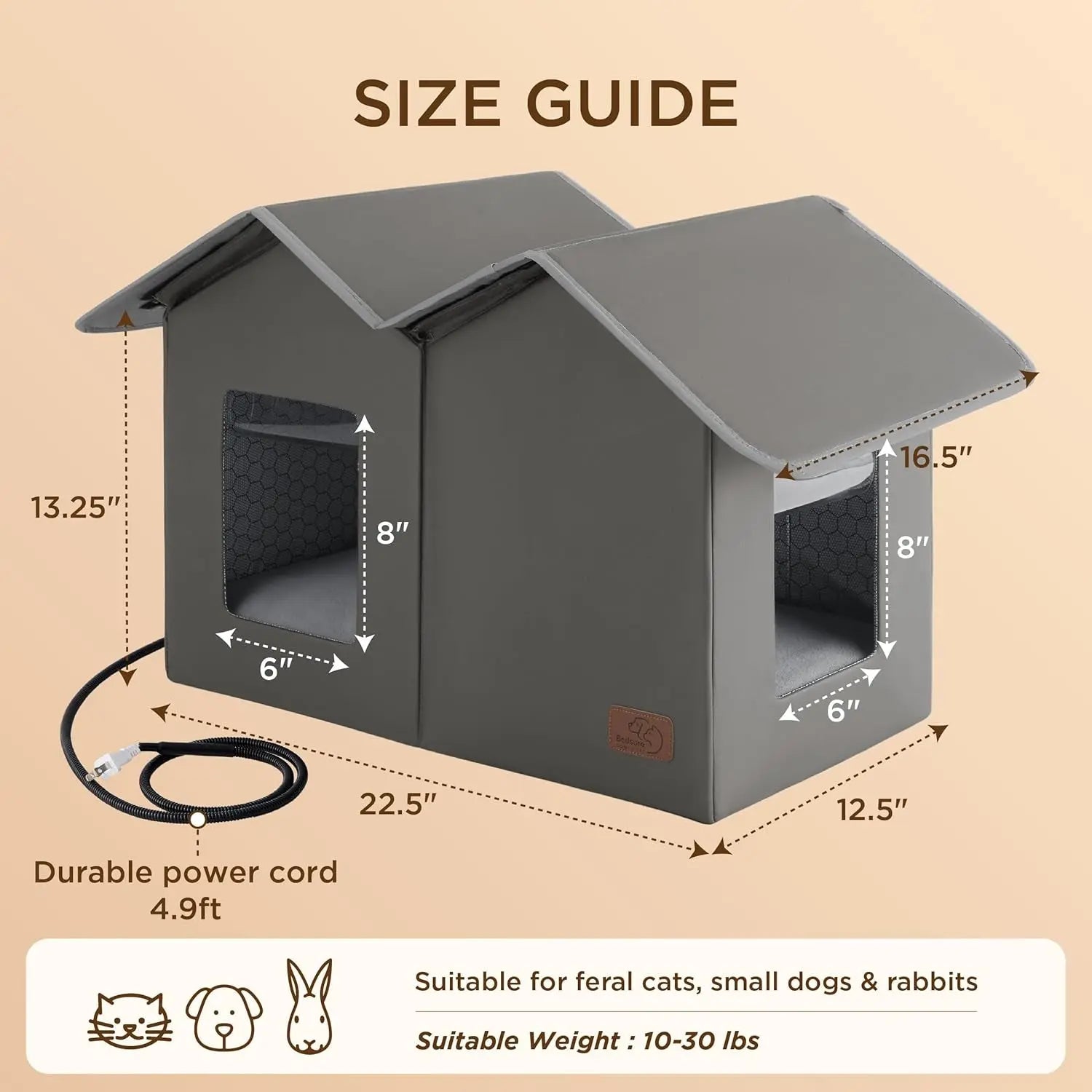 Extra Wide Heated Outdoor Cat House Waterproof Winter Shelter for Cats