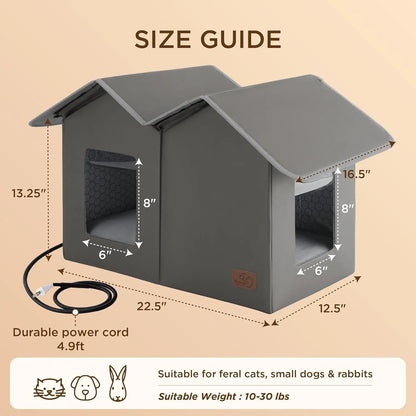 Extra Wide Heated Outdoor Cat House Waterproof Winter Shelter for Cats