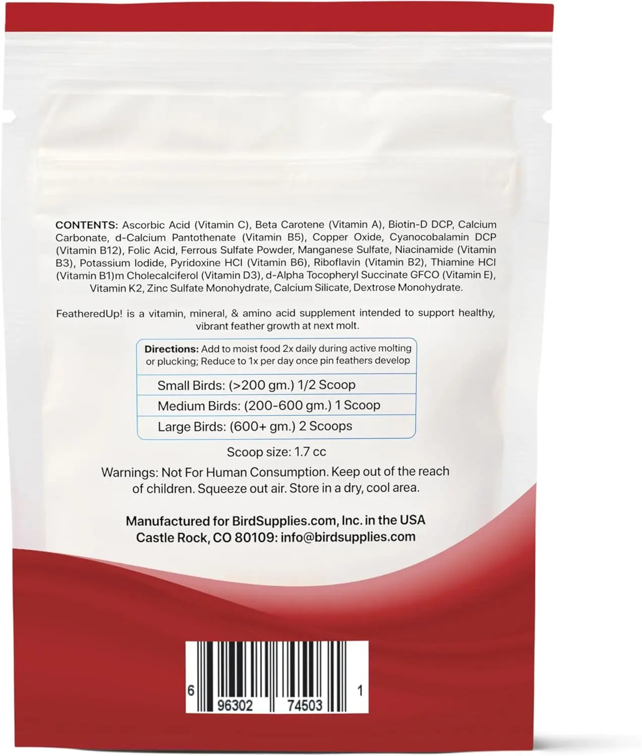 FeatherUp Bird Vitamins with Biotin & Calcium for Feather Growth 90g