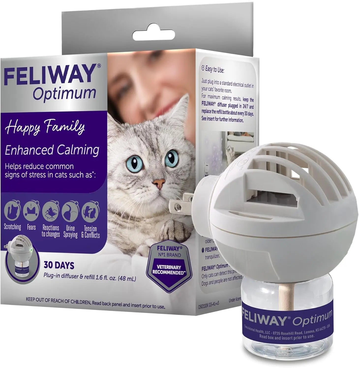 Feliway Optimum Cat Calming Diffuser Starter Kit, 48ml – 30-Day Stress Relief Translucent 1 Pack