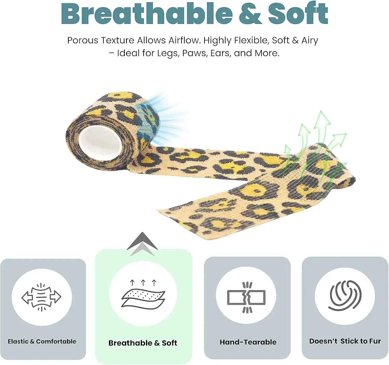 First Aid Self-Adhesive Pet Bandage Wrap 6-Pack – 2" x 5 Yards for Dogs & Cats