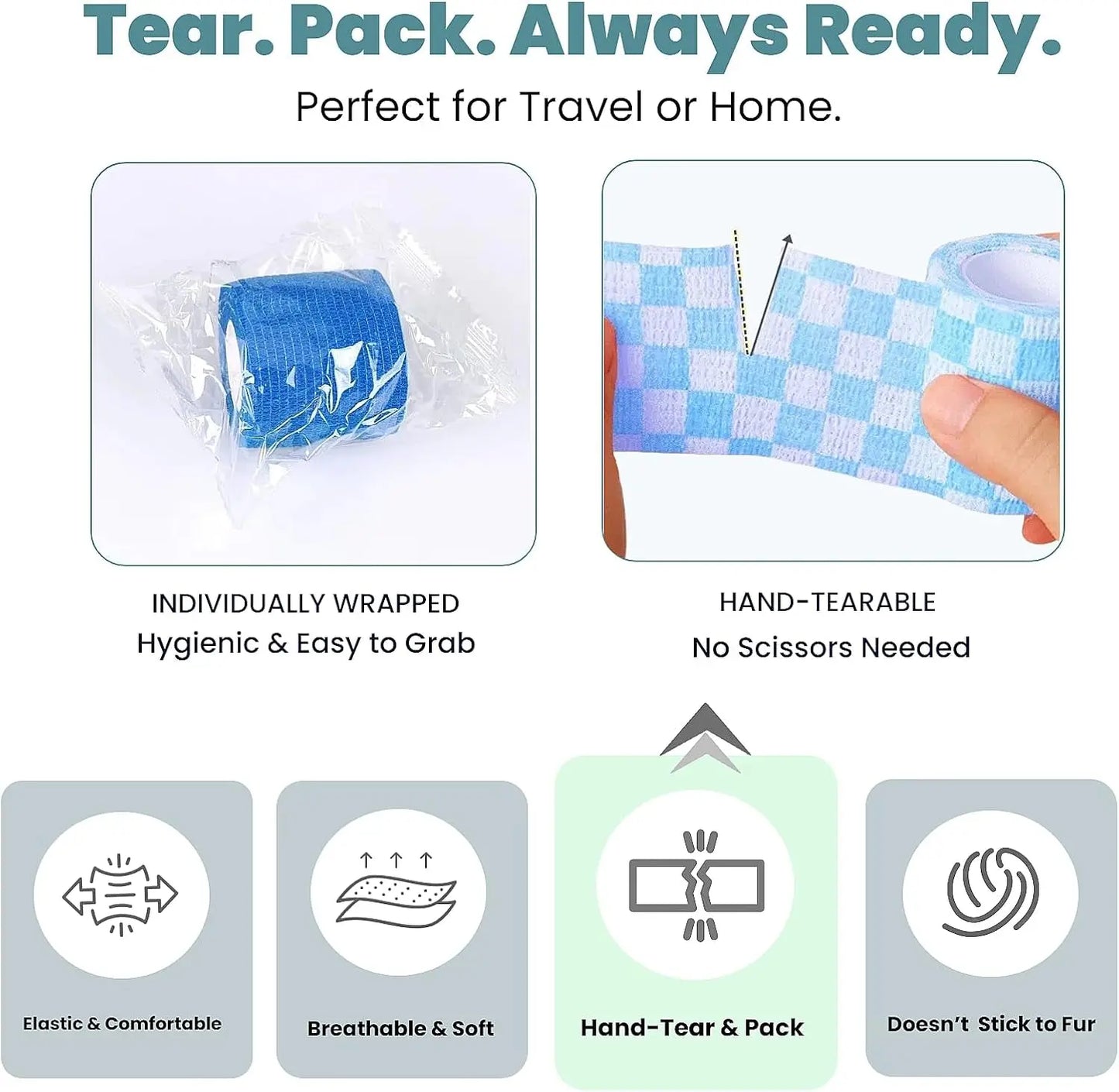 First Aid Self-Adhesive Pet Bandage Wrap 6-Pack – 2" x 5 Yards for Dogs & Cats